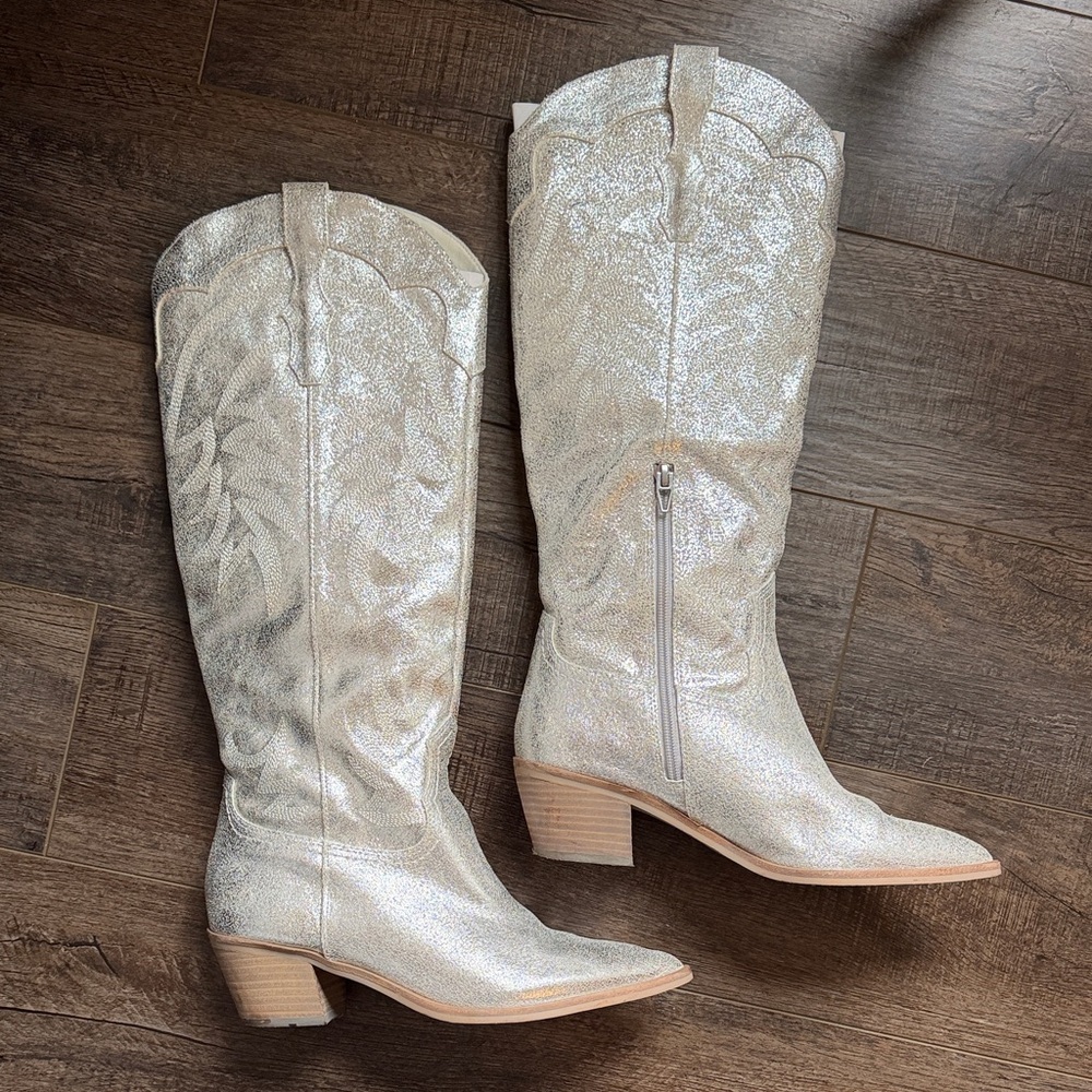 Silver Metallic Women's Western Cowboy Boots